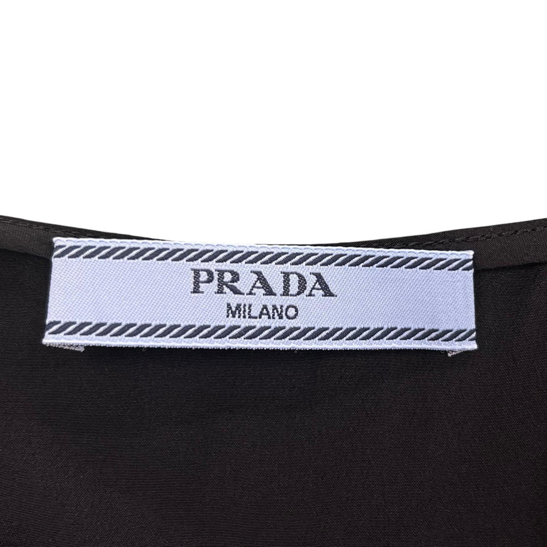 美品▲PRADA プラダ P37H5 シルク100％ バックリボン シアー ロング ワンピース ドレス ブラック 36 イタリア製 正規品 レディース