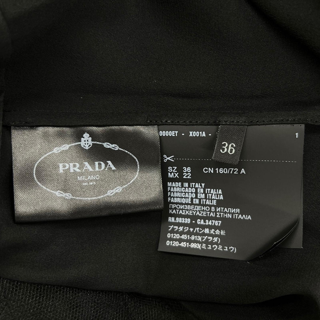 美品▲PRADA プラダ P37H5 シルク100％ バックリボン シアー ロング ワンピース ドレス ブラック 36 イタリア製 正規品 レディース