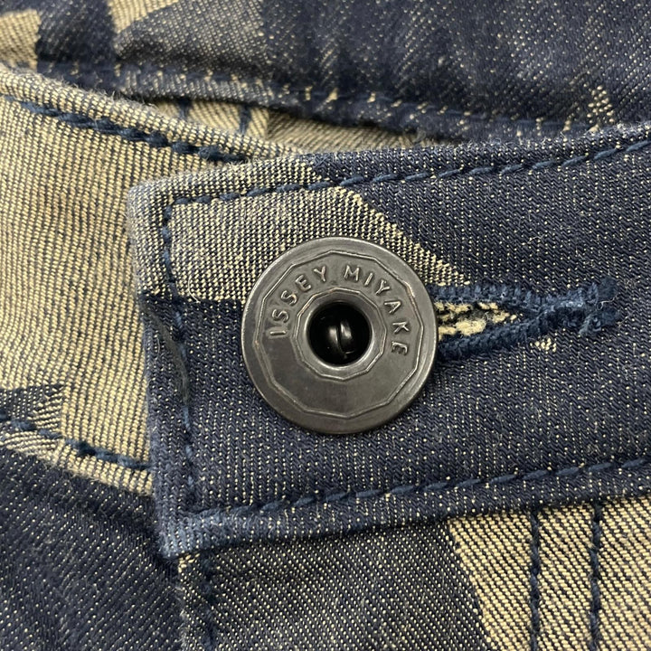 美品▲ISSEY MIYAKE イッセイミヤケ IM93FF533 A-POC 幾何学柄 ジャガード デニムパンツ マルチカラー 1 日本製 正規品 レディース
