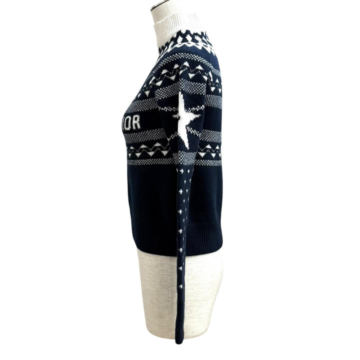 美品★Christian Dior クリスチャンディオール 144S60AM134 ウール カシミヤ混 ロゴ刺繍 ノルディック柄 ハイネック セーター 38 正規品
