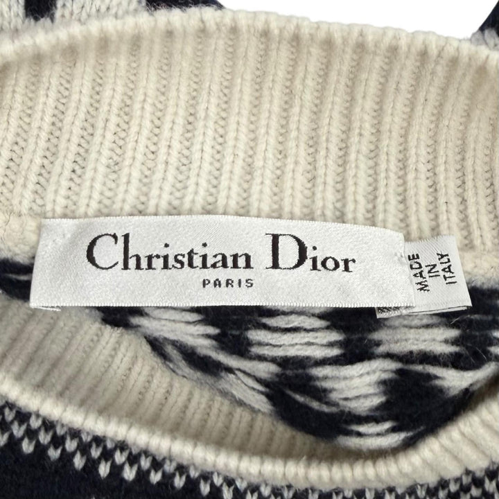 美品★Christian Dior クリスチャンディオール 144S60AM134 ウール カシミヤ混 ロゴ刺繍 ノルディック柄 ハイネック セーター 38 正規品