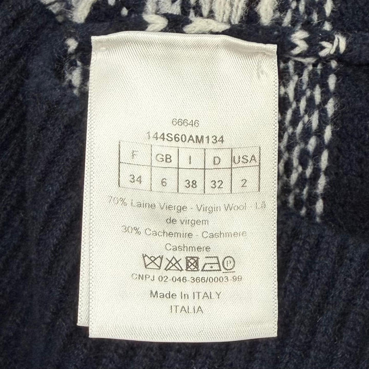美品★Christian Dior クリスチャンディオール 144S60AM134 ウール カシミヤ混 ロゴ刺繍 ノルディック柄 ハイネック セーター 38 正規品