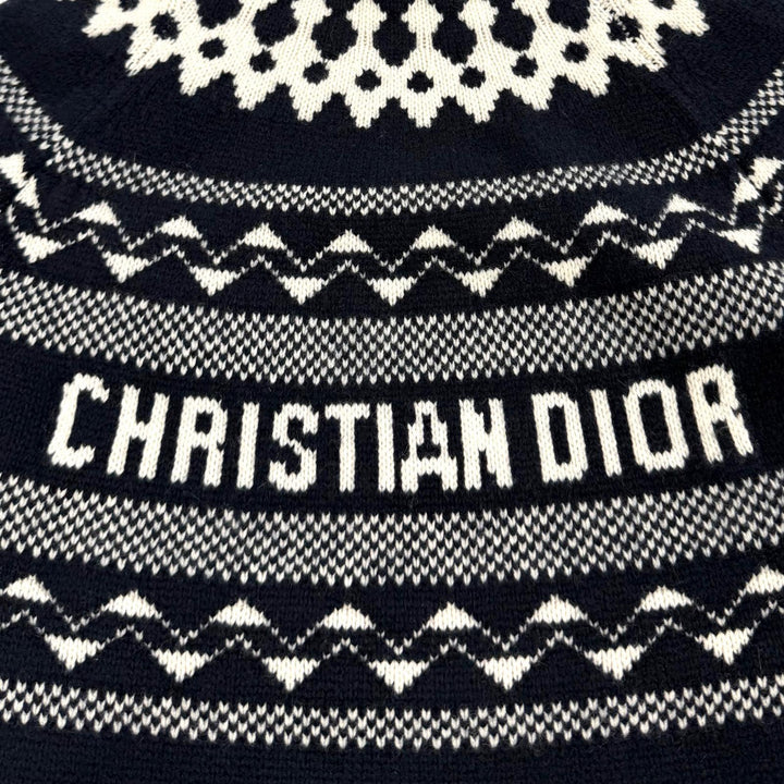 美品★Christian Dior クリスチャンディオール 144S60AM134 ウール カシミヤ混 ロゴ刺繍 ノルディック柄 ハイネック セーター 38 正規品
