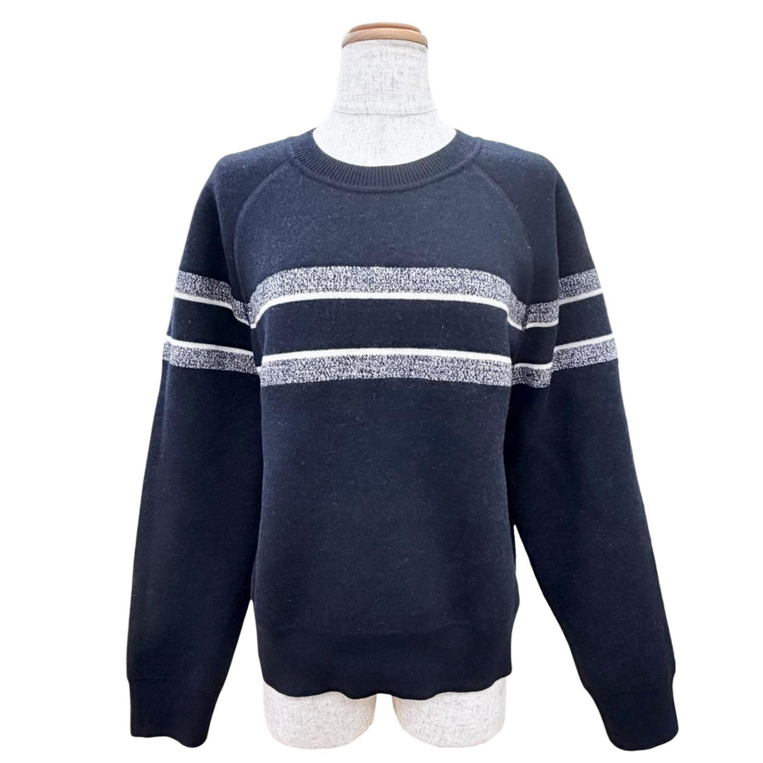 美品△Christian Dior クリスチャンディオール 054S55AM055 カシミヤ97％ オブリーク ロゴ リバーシブル 長袖 ニット ネイビー 44 正規品