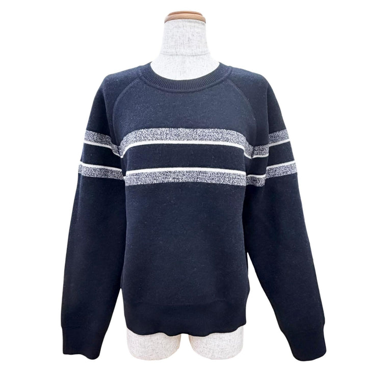 美品△Christian Dior クリスチャンディオール 054S55AM055 カシミヤ97％ オブリーク ロゴ リバーシブル 長袖 ニット ネイビー 44 正規品