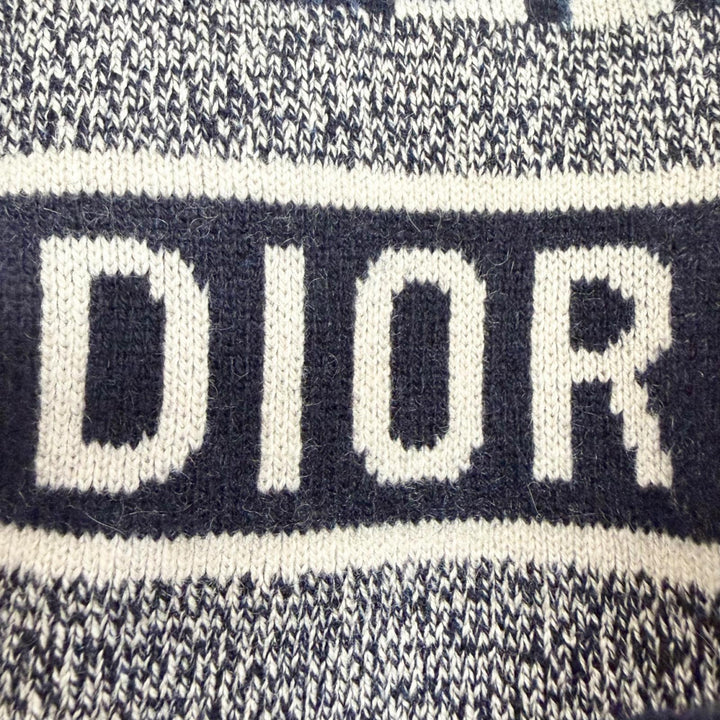 美品△Christian Dior クリスチャンディオール 054S55AM055 カシミヤ97％ オブリーク ロゴ リバーシブル 長袖 ニット ネイビー 44 正規品
