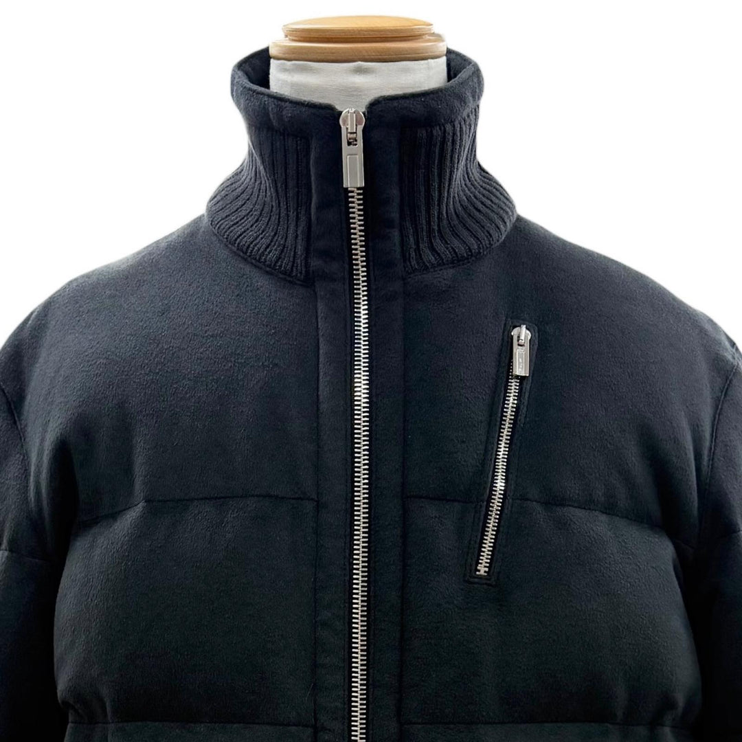 極美品▼HERMES エルメス カシミヤ100% スタンドカラー Hロゴジップ WZIPUP ダウンジャケット ダークグレー 50 フランス製 メンズ