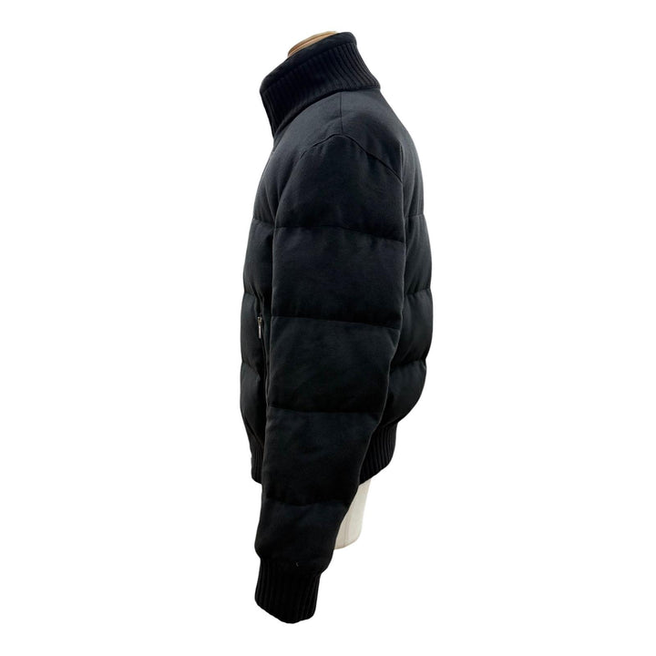 極美品▼HERMES エルメス カシミヤ100% スタンドカラー Hロゴジップ WZIPUP ダウンジャケット ダークグレー 50 フランス製 メンズ