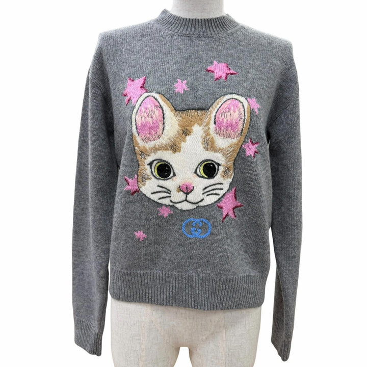 未使用品☆GUCCI YUKO HIGUCHI グッチ ヒグチユウコ 26SS 864156 ウール100％ 日本限定 GG刺繍 長袖 ニット グレー XS イタリア製 正規品