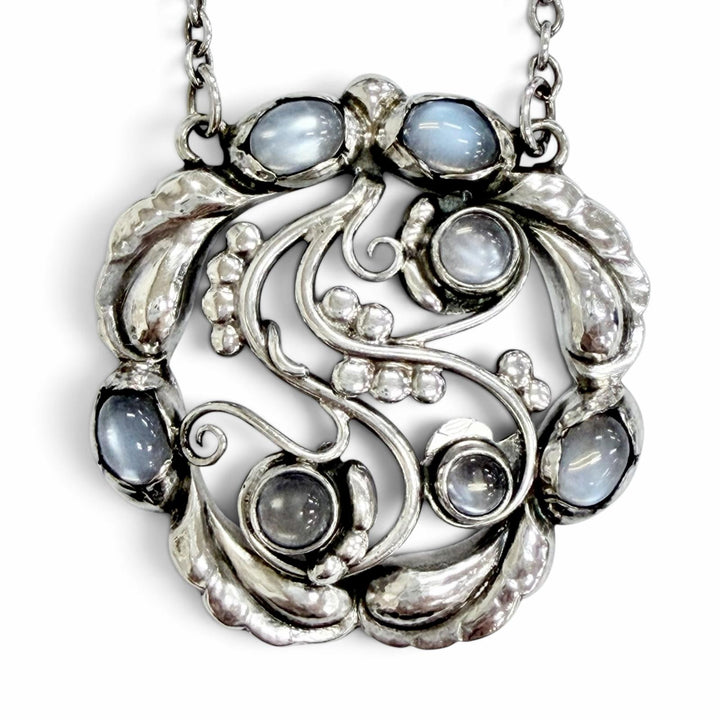 美品△Georg Jensen ジョージジェンセン 259 ムーンストーン ブロッサム Tバー ペンダント ネックレス 925 重量30.6g レディース