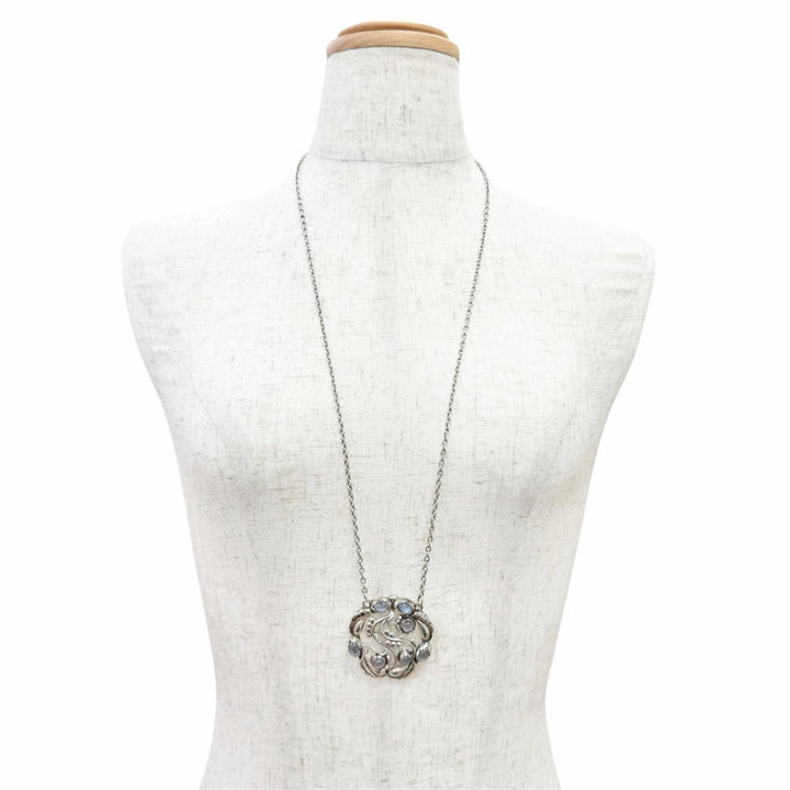 美品△Georg Jensen ジョージジェンセン 259 ムーンストーン ブロッサム Tバー ペンダント ネックレス 925 重量30.6g レディース