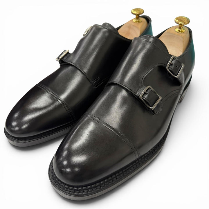 未使用品□John Lobb ジョンロブ WILLIAM レザー ダブルモンクストラップ ドレスシューズ ブラック 9E イングランド製 訳有 左右木型違い