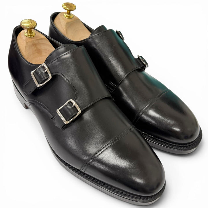 未使用品□John Lobb ジョンロブ WILLIAM レザー ダブルモンクストラップ ドレスシューズ ブラック 9E イングランド製 訳有 左右木型違い