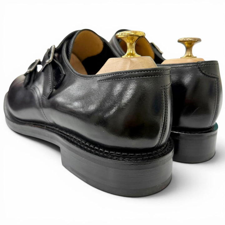未使用品□John Lobb ジョンロブ WILLIAM レザー ダブルモンクストラップ ドレスシューズ ブラック 9E イングランド製 訳有 左右木型違い