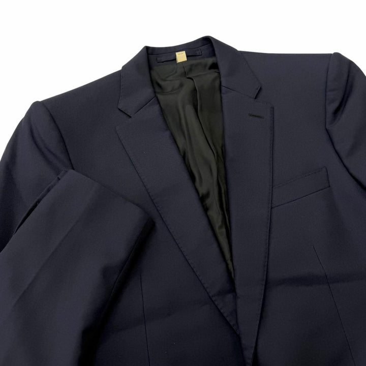 美品□BURBERRY バーバリー 8001230 ウール100％ シングルスーツ 上下セットアップ ネイビー JKT52/PT50 イタリア製 正規品 メンズ