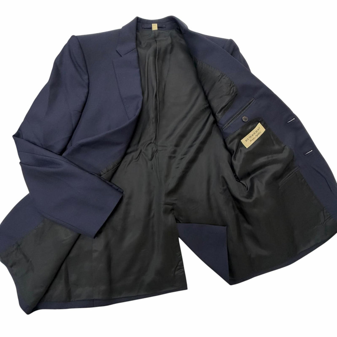 美品□BURBERRY バーバリー 8001230 ウール100％ シングルスーツ 上下セットアップ ネイビー JKT52/PT50 イタリア製 正規品 メンズ