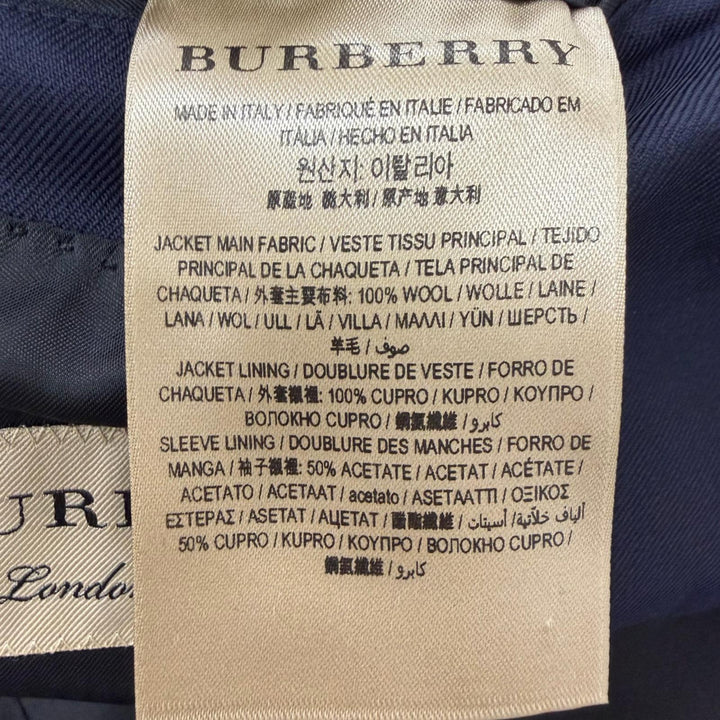 美品□BURBERRY バーバリー 8001230 ウール100％ シングルスーツ 上下セットアップ ネイビー JKT52/PT50 イタリア製 正規品 メンズ