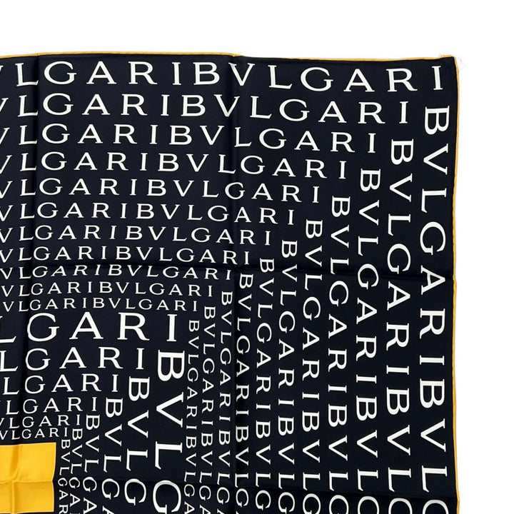 未使用品▲BVLGARI ブルガリ ロゴマニア シルク100％ 総柄 大判 ストール スカーフ ブラック ホワイト イタリア製 メンズ 箱付き