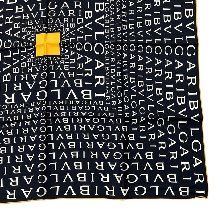 未使用品▲BVLGARI ブルガリ ロゴマニア シルク100％ 総柄 大判 ストール スカーフ ブラック ホワイト イタリア製 メンズ 箱付き