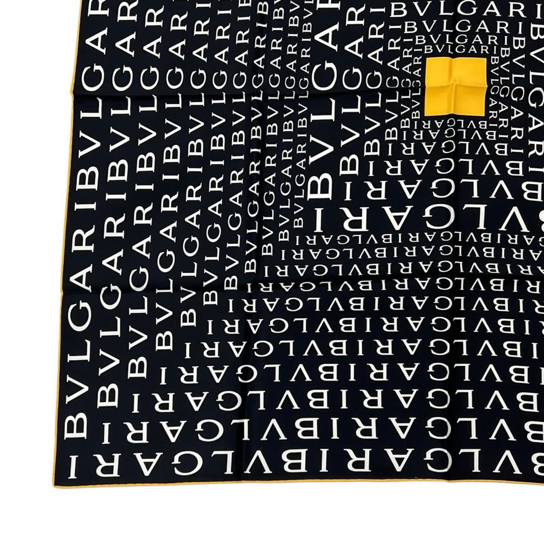 未使用品▲BVLGARI ブルガリ ロゴマニア シルク100％ 総柄 大判 ストール スカーフ ブラック ホワイト イタリア製 メンズ 箱付き