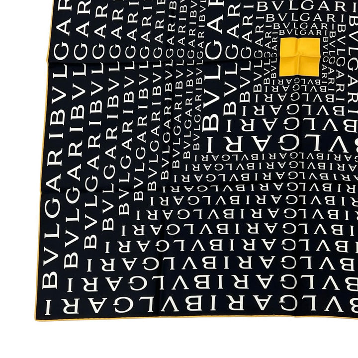 未使用品▲BVLGARI ブルガリ ロゴマニア シルク100％ 総柄 大判 ストール スカーフ ブラック ホワイト イタリア製 メンズ 箱付き