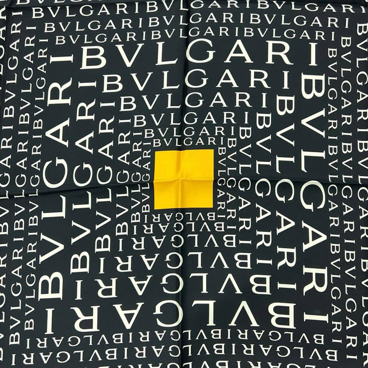 未使用品▲BVLGARI ブルガリ ロゴマニア シルク100％ 総柄 大判 ストール スカーフ ブラック ホワイト イタリア製 メンズ 箱付き