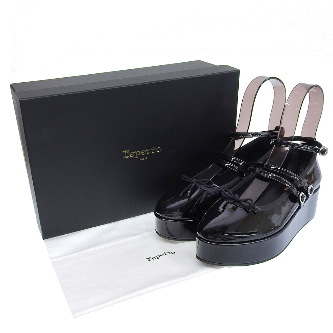 未使用品▲Repetto レペット cendrillon platform パテントレザー プラットホーム アンクルストラップ パンプス ブラック 38 レディース