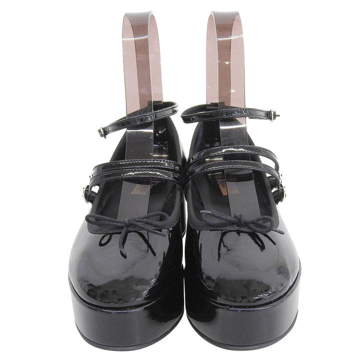 未使用品▲Repetto レペット cendrillon platform パテントレザー プラットホーム アンクルストラップ パンプス ブラック 38 レディース