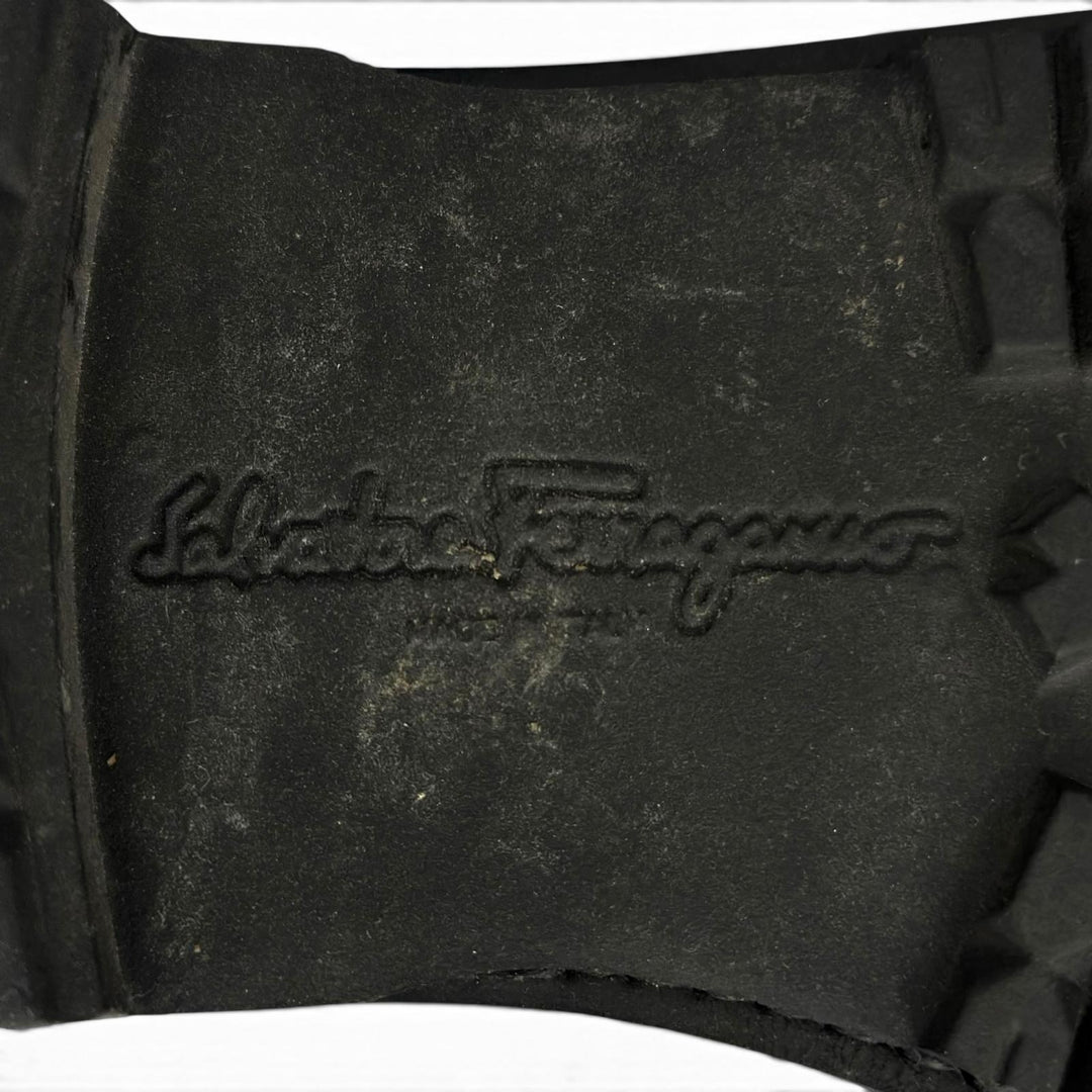 美品▲Salvatore Ferragamo サルヴァトーレフェラガモ Uチップ ダブルガンチーニ レザー ローファー ブラック シルバー金具 7.5 メンズ