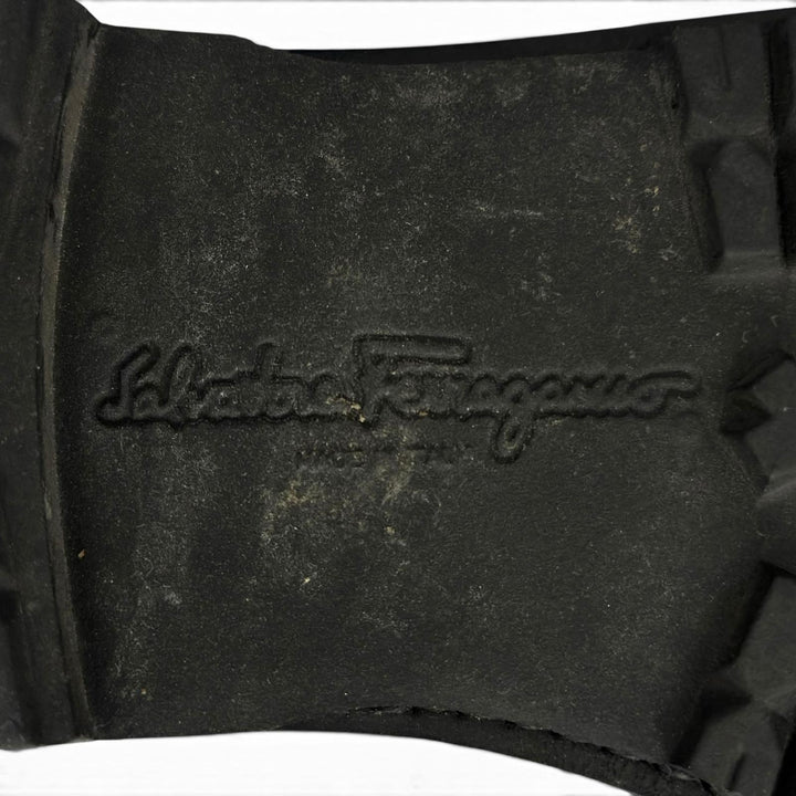 美品▲Salvatore Ferragamo サルヴァトーレフェラガモ Uチップ ダブルガンチーニ レザー ローファー ブラック シルバー金具 7.5 メンズ