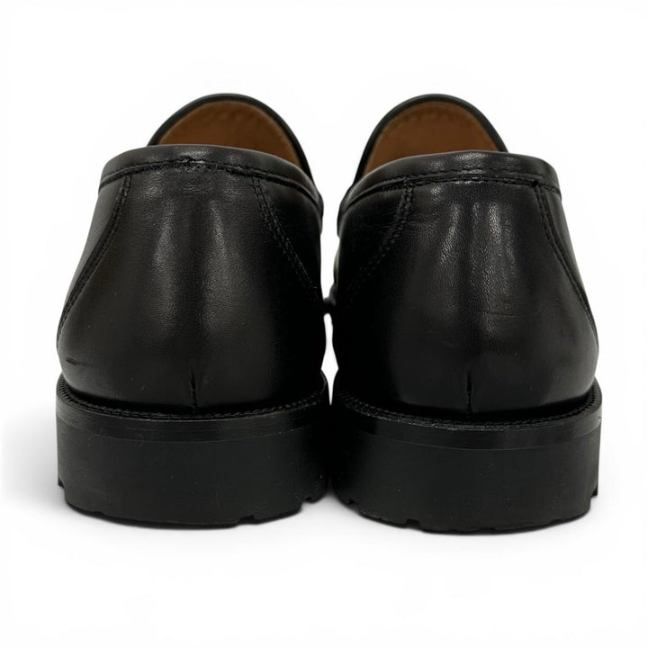 美品▲Salvatore Ferragamo サルヴァトーレフェラガモ Uチップ ダブルガンチーニ レザー ローファー ブラック シルバー金具 7.5 メンズ