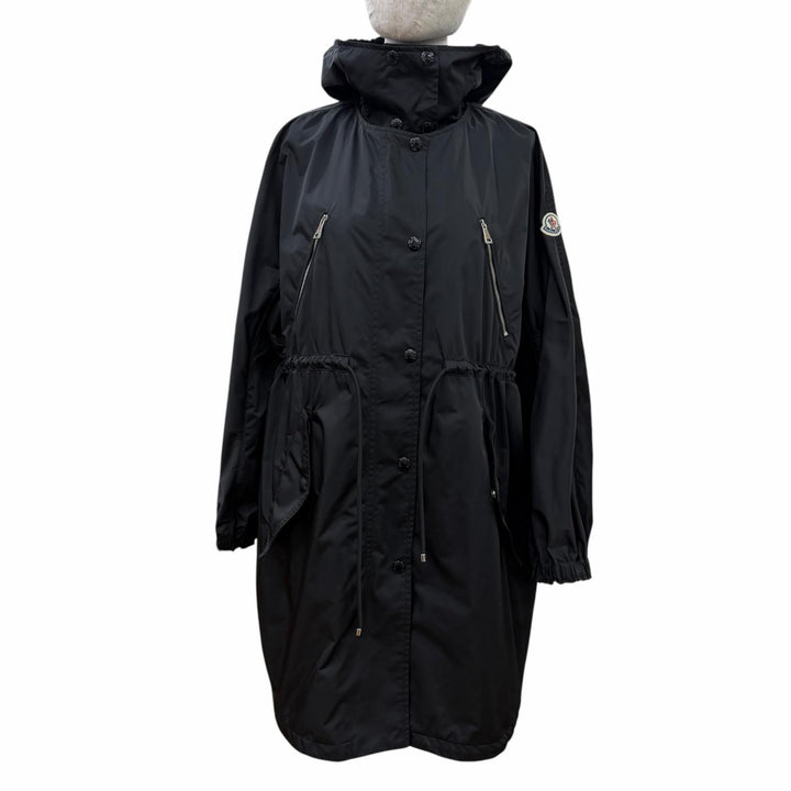 美品☆MONCLER モンクレール 2022年製 MUTCHE ロゴボタン・ロゴワッペン・フード付 ZIP UP コート ブラック 0 正規品 レディース