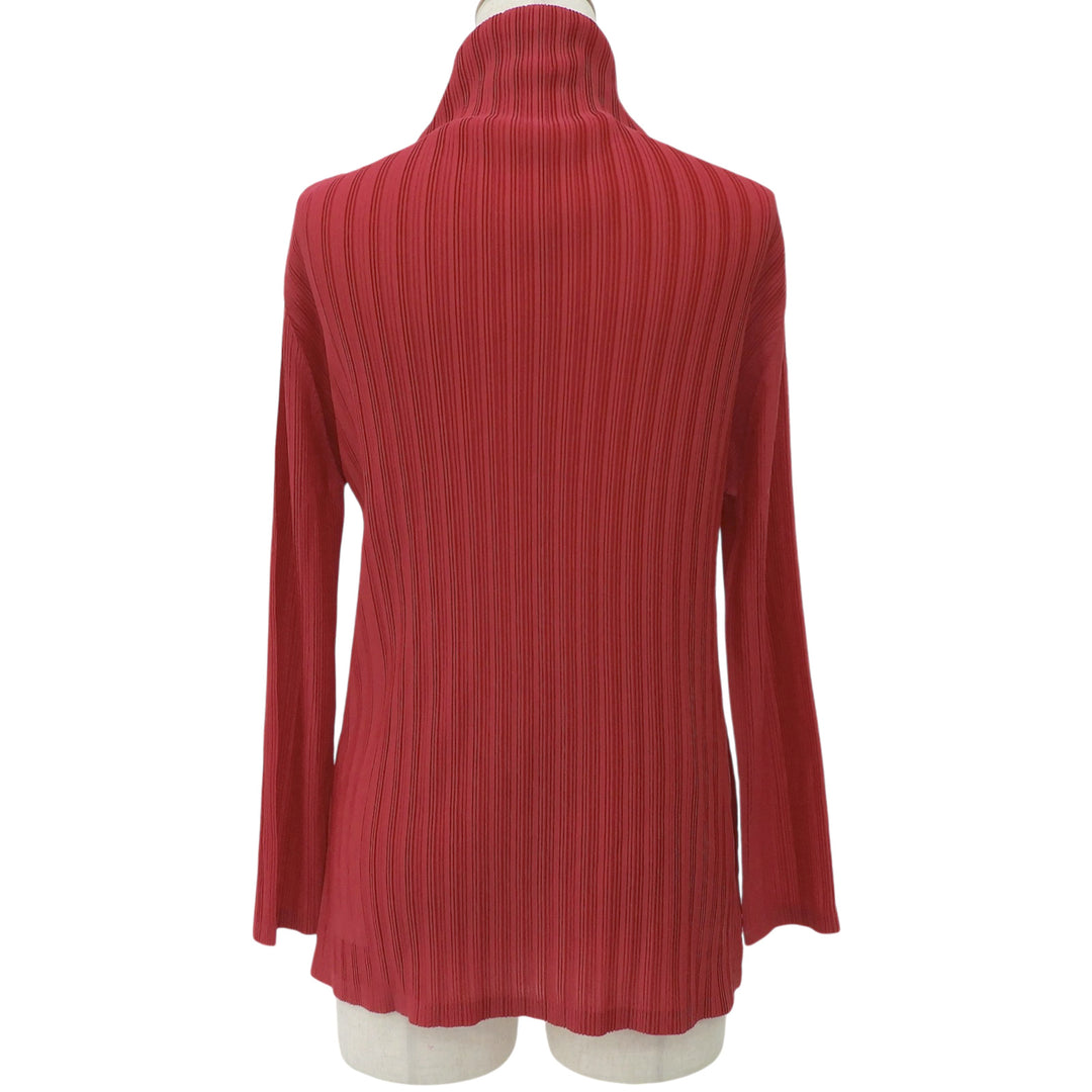 極美品▲PLEATS PLEASE プリーツプリーズ イッセイミヤケ PP53-FK363 タートルネック トップス レッド 3 日本製 正規品 レディース