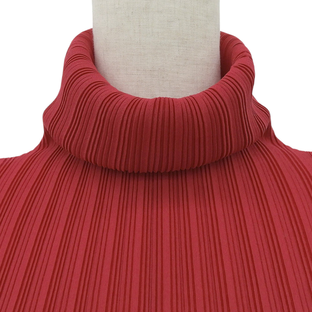 極美品▲PLEATS PLEASE プリーツプリーズ イッセイミヤケ PP53-FK363 タートルネック トップス レッド 3 日本製 正規品 レディース