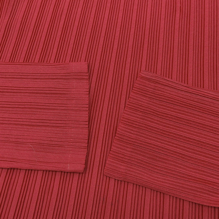 極美品▲PLEATS PLEASE プリーツプリーズ イッセイミヤケ PP53-FK363 タートルネック トップス レッド 3 日本製 正規品 レディース