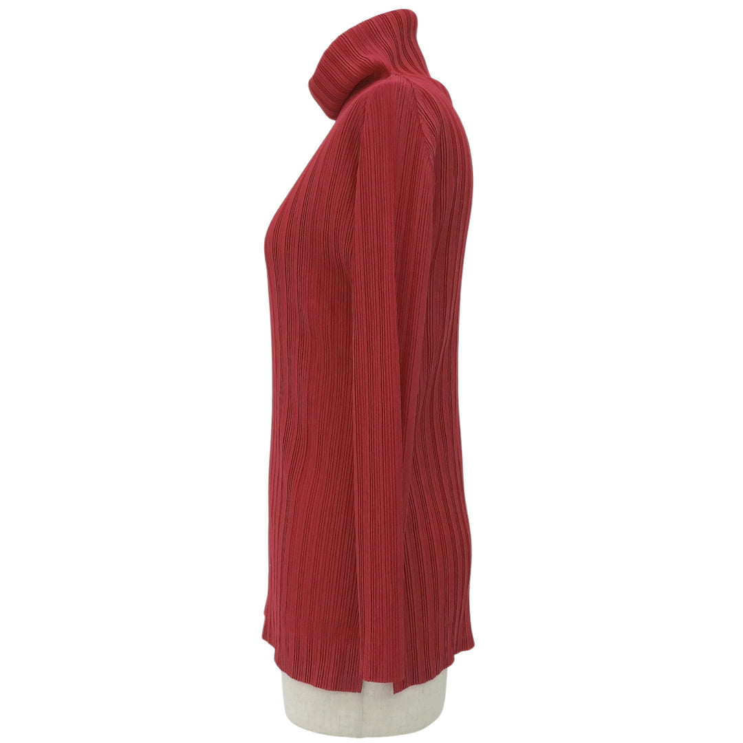 極美品▲PLEATS PLEASE プリーツプリーズ イッセイミヤケ PP53-FK363 タートルネック トップス レッド 3 日本製 正規品 レディース