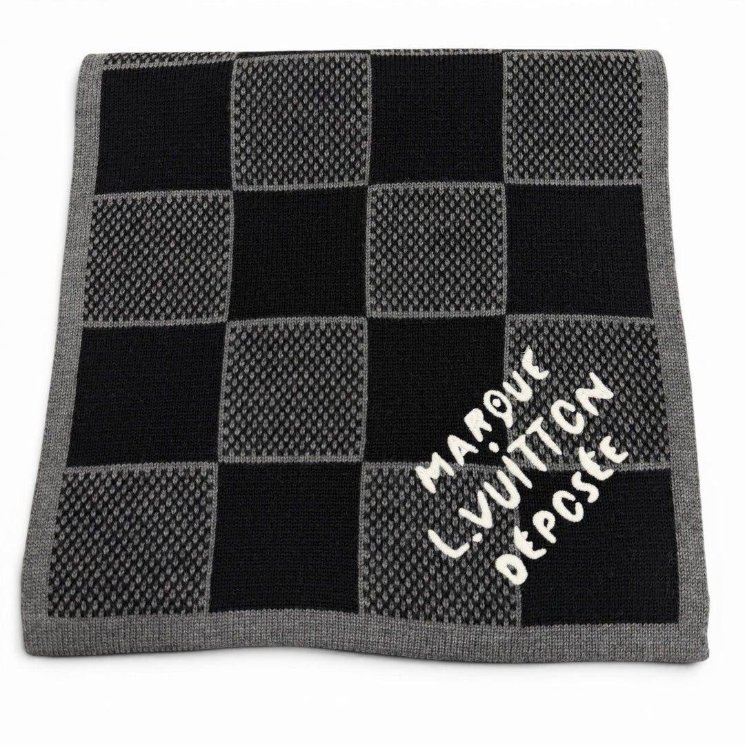 極美品▼LOUIS VUITTON ルイヴィトン 2024年製 M92664 マフラー ダミエ ヘリテージ ウール100% ノワール マフラー 正規品 メンズ 箱付き