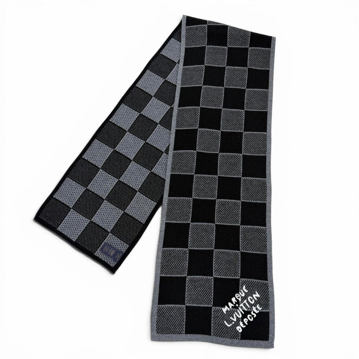 極美品▼LOUIS VUITTON ルイヴィトン 2024年製 M92664 マフラー ダミエ ヘリテージ ウール100% ノワール マフラー 正規品 メンズ 箱付き