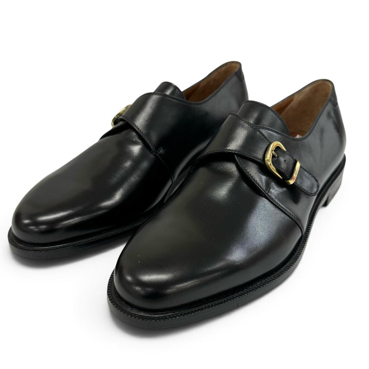 極美品▲Salvatore Ferragamo サルヴァトーレフェラガモ シングルモンクストラップ レザーシューズ ブラック 8.5 伊製 メンズ 保存袋付き