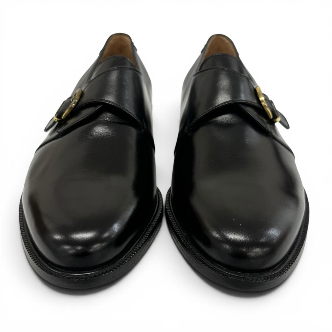 極美品▲Salvatore Ferragamo サルヴァトーレフェラガモ シングルモンクストラップ レザーシューズ ブラック 8.5 伊製 メンズ 保存袋付き