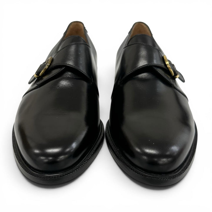 極美品▲Salvatore Ferragamo サルヴァトーレフェラガモ シングルモンクストラップ レザーシューズ ブラック 8.5 伊製 メンズ 保存袋付き