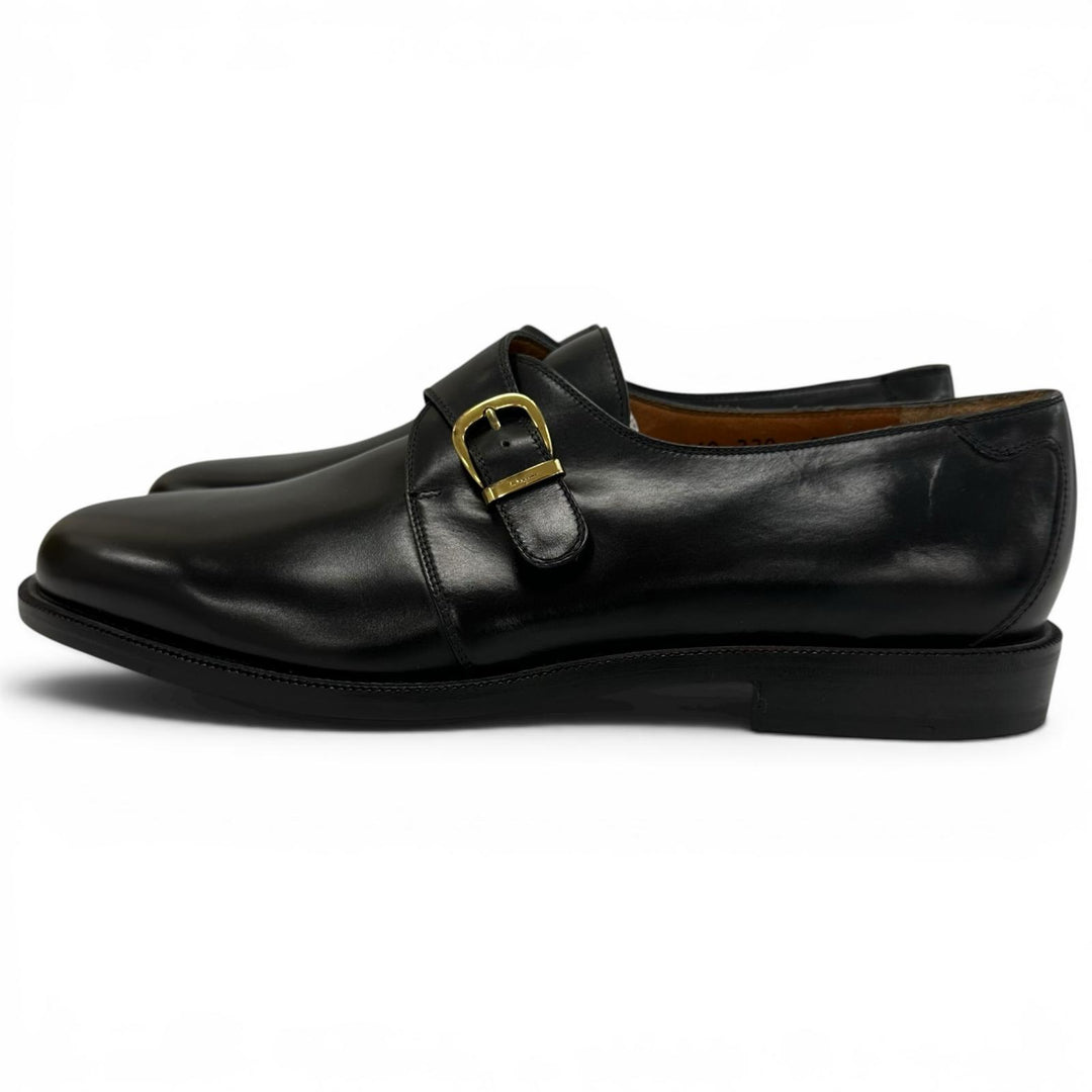 極美品▲Salvatore Ferragamo サルヴァトーレフェラガモ シングルモンクストラップ レザーシューズ ブラック 8.5 伊製 メンズ 保存袋付き