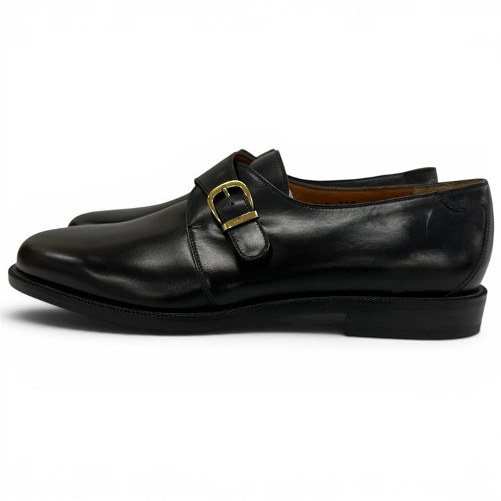 極美品▲Salvatore Ferragamo サルヴァトーレフェラガモ シングルモンクストラップ レザーシューズ ブラック 8.5 伊製 メンズ 保存袋付き