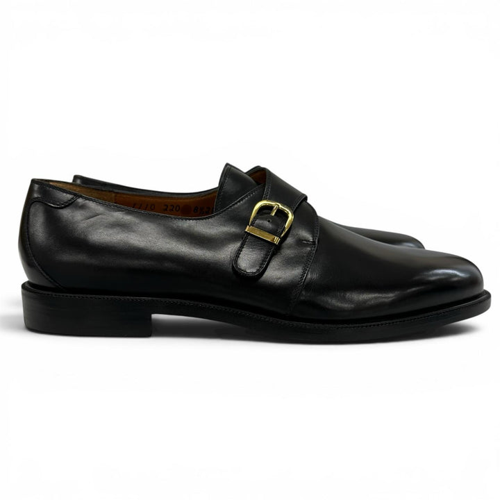 極美品▲Salvatore Ferragamo サルヴァトーレフェラガモ シングルモンクストラップ レザーシューズ ブラック 8.5 伊製 メンズ 保存袋付き
