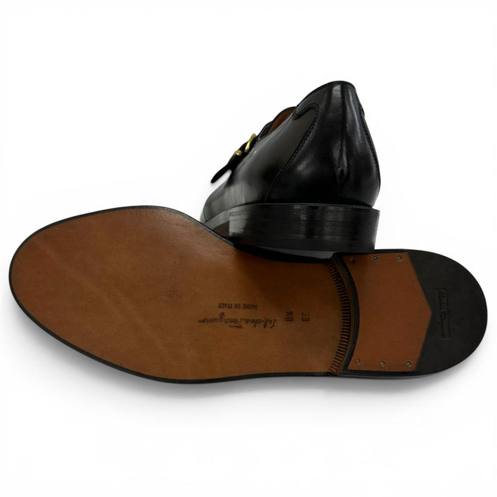 極美品▲Salvatore Ferragamo サルヴァトーレフェラガモ シングルモンクストラップ レザーシューズ ブラック 8.5 伊製 メンズ 保存袋付き