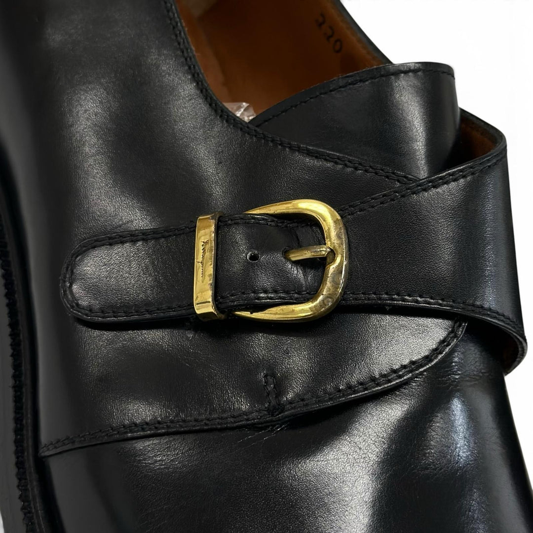 極美品▲Salvatore Ferragamo サルヴァトーレフェラガモ シングルモンクストラップ レザーシューズ ブラック 8.5 伊製 メンズ 保存袋付き