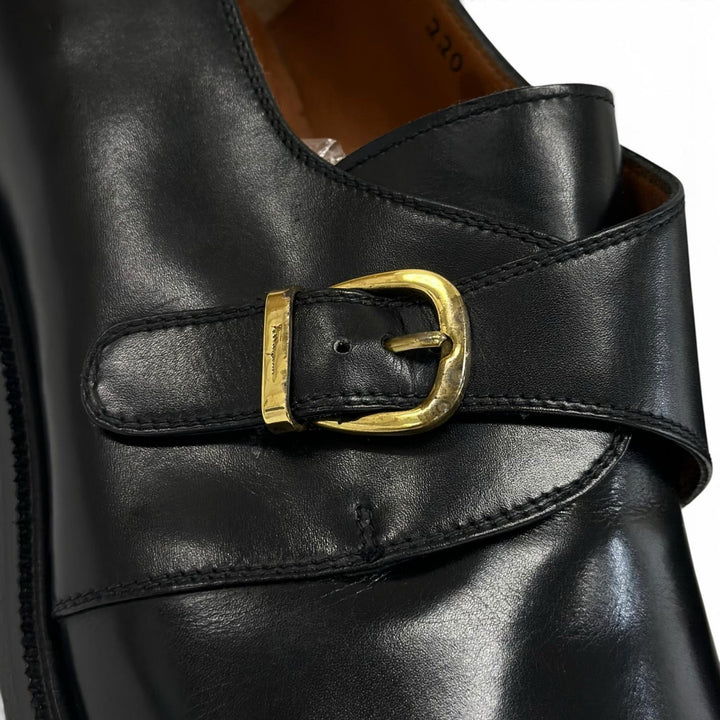 極美品▲Salvatore Ferragamo サルヴァトーレフェラガモ シングルモンクストラップ レザーシューズ ブラック 8.5 伊製 メンズ 保存袋付き
