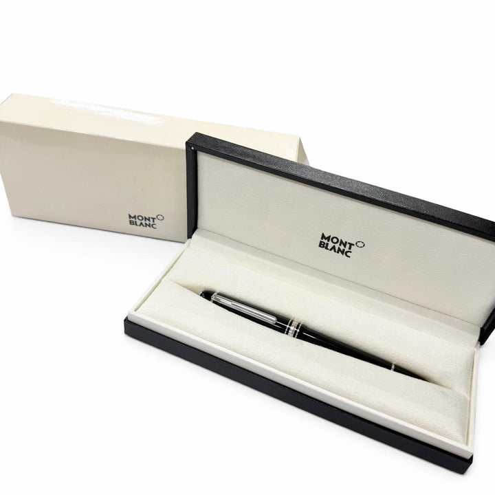 美品□MONTBLANC モンブラン マイスターシュテュック 145 クラシック プラチナライン 14K Fニブ 万年筆 ブラック シルバー ドイツ製