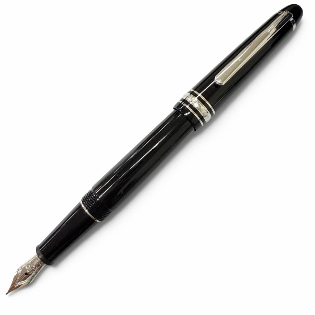 美品□MONTBLANC モンブラン マイスターシュテュック 145 クラシック プラチナライン 14K Fニブ 万年筆 ブラック シルバー ドイツ製