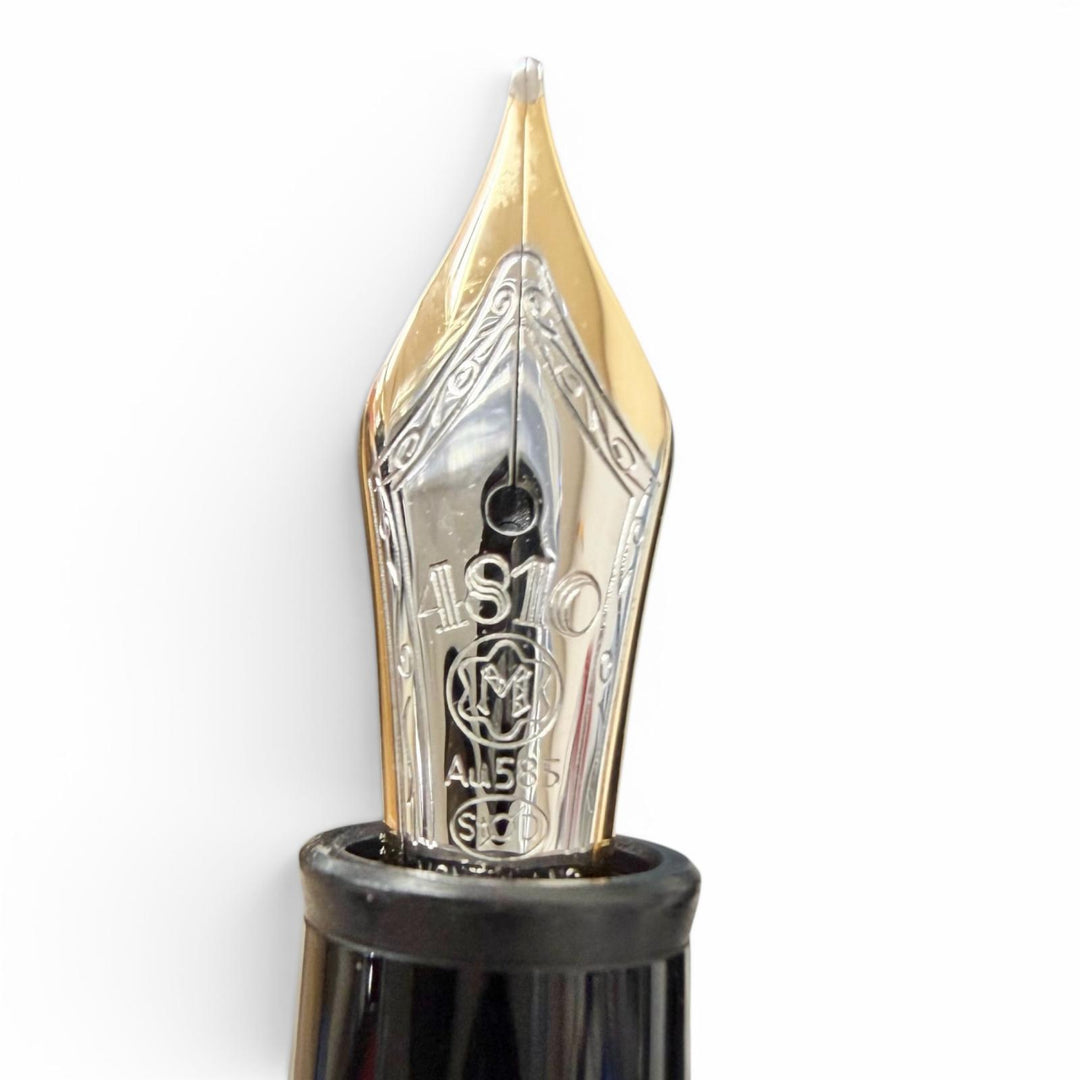美品□MONTBLANC モンブラン マイスターシュテュック 145 クラシック プラチナライン 14K Fニブ 万年筆 ブラック シルバー ドイツ製